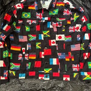 Forever 21 Men’s Worldwide Flag Denim Trucker Size Small Black Int Jacket